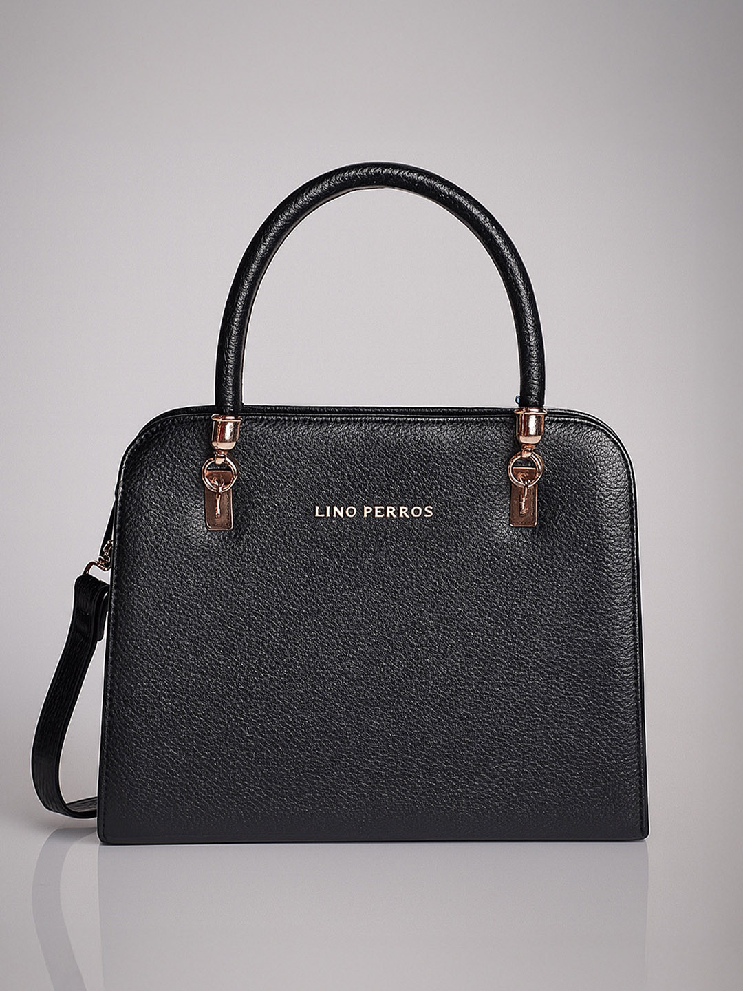 Lino Perros Black Solid Handheld Bag with Sling Strap