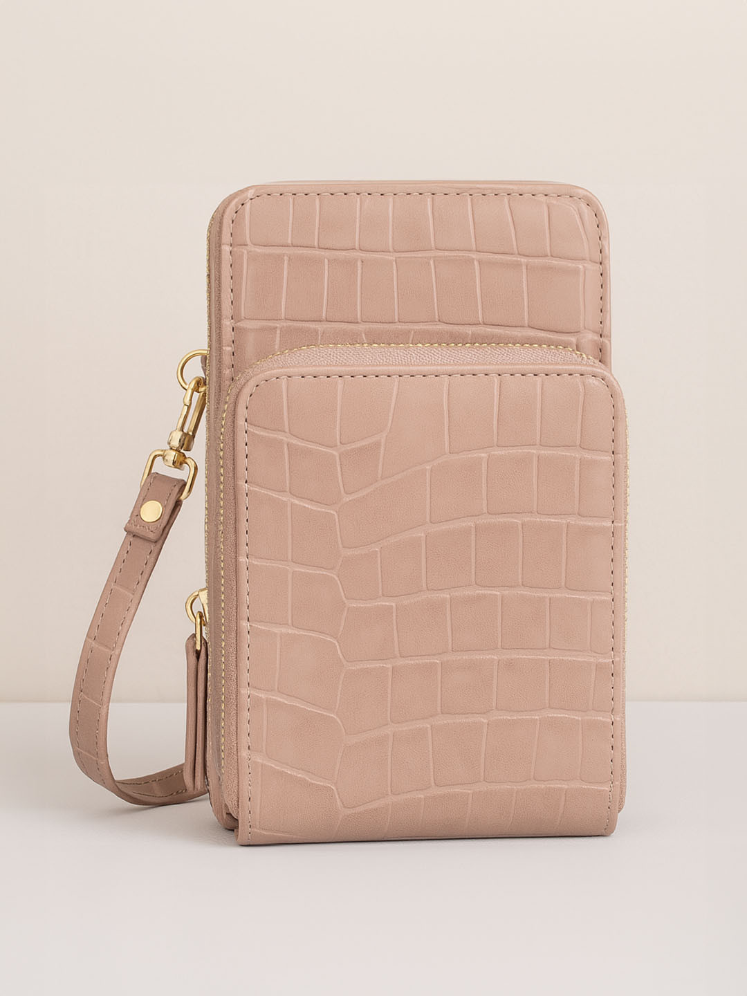 Lino Perros Peach-Coloured Animal Textured PU Structured Sling Bag
