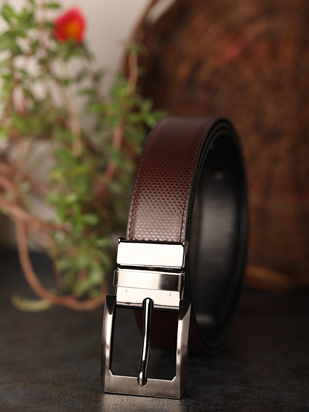 ZEVORA Men Reversible Textured Belt