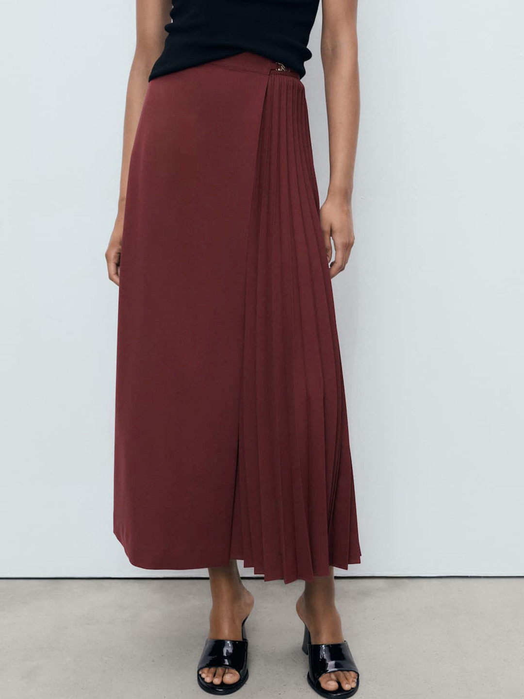 MANGO Pleated Midi Wrap Skirt