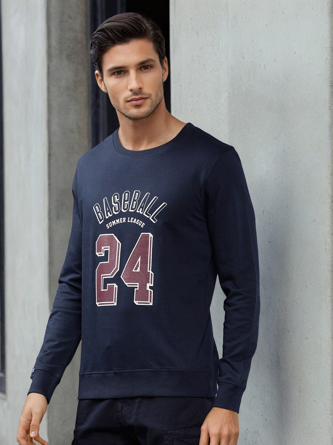 The Indian Garage Co Men Navy Blue Printed Sweatshirt
