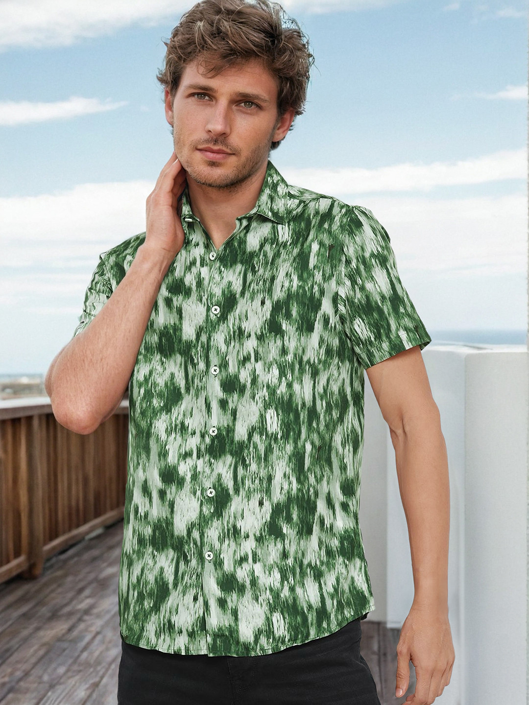 The Indian Garage Co Men Regular Fit Tie & Dye Printed Resortwear Shirt