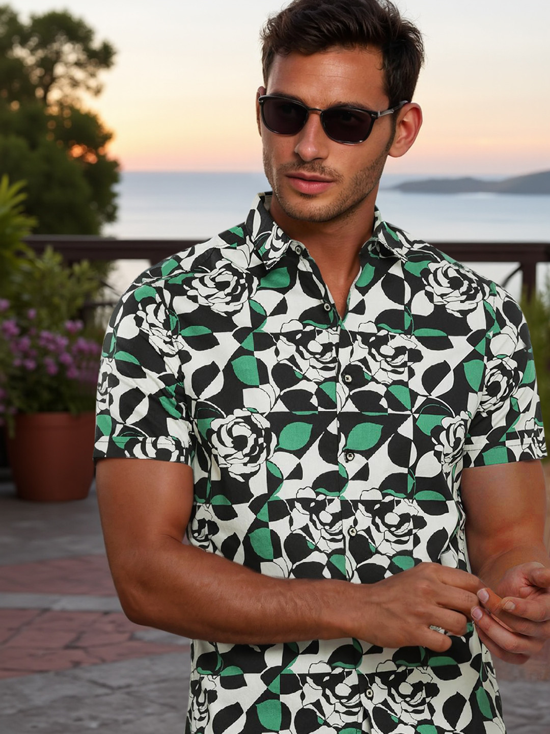 The Indian Garage Co Men Slim Fit Abstract Printed Resortwear Shirt