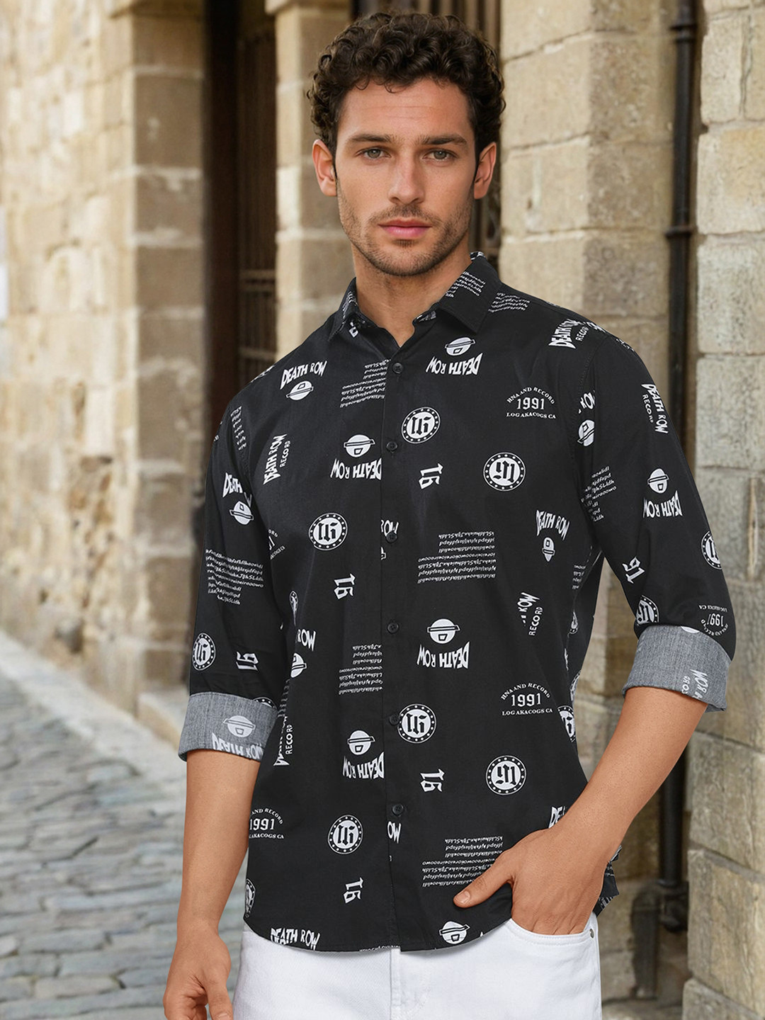 The Indian Garage Co Men Black Classic Graphic Printed Casual Shirt