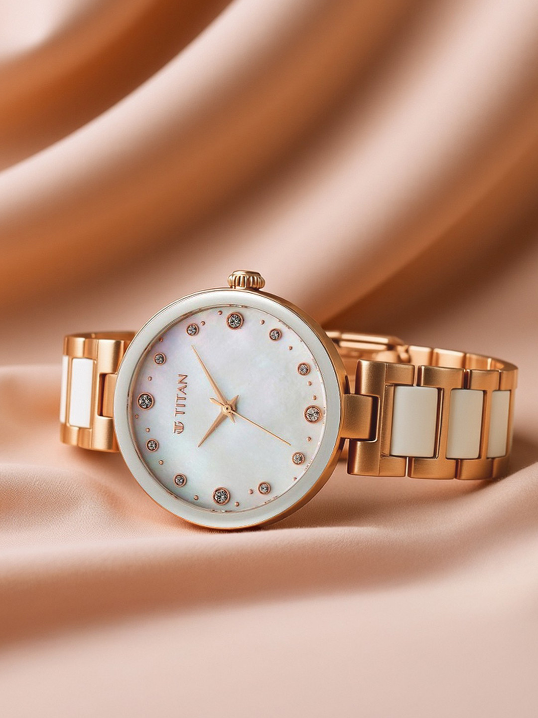 Titan Purple Ceramics Quartz Analog White Dial Watch For Women - Nt95214kd02