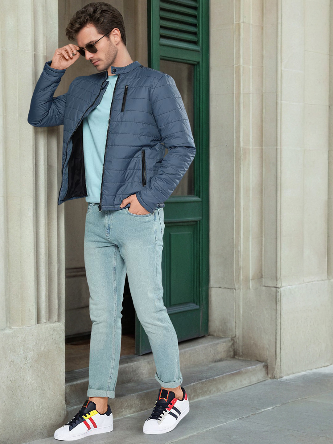The Indian Garage Co Men Zip-Front Puffer Jacket with Zipper Pockets