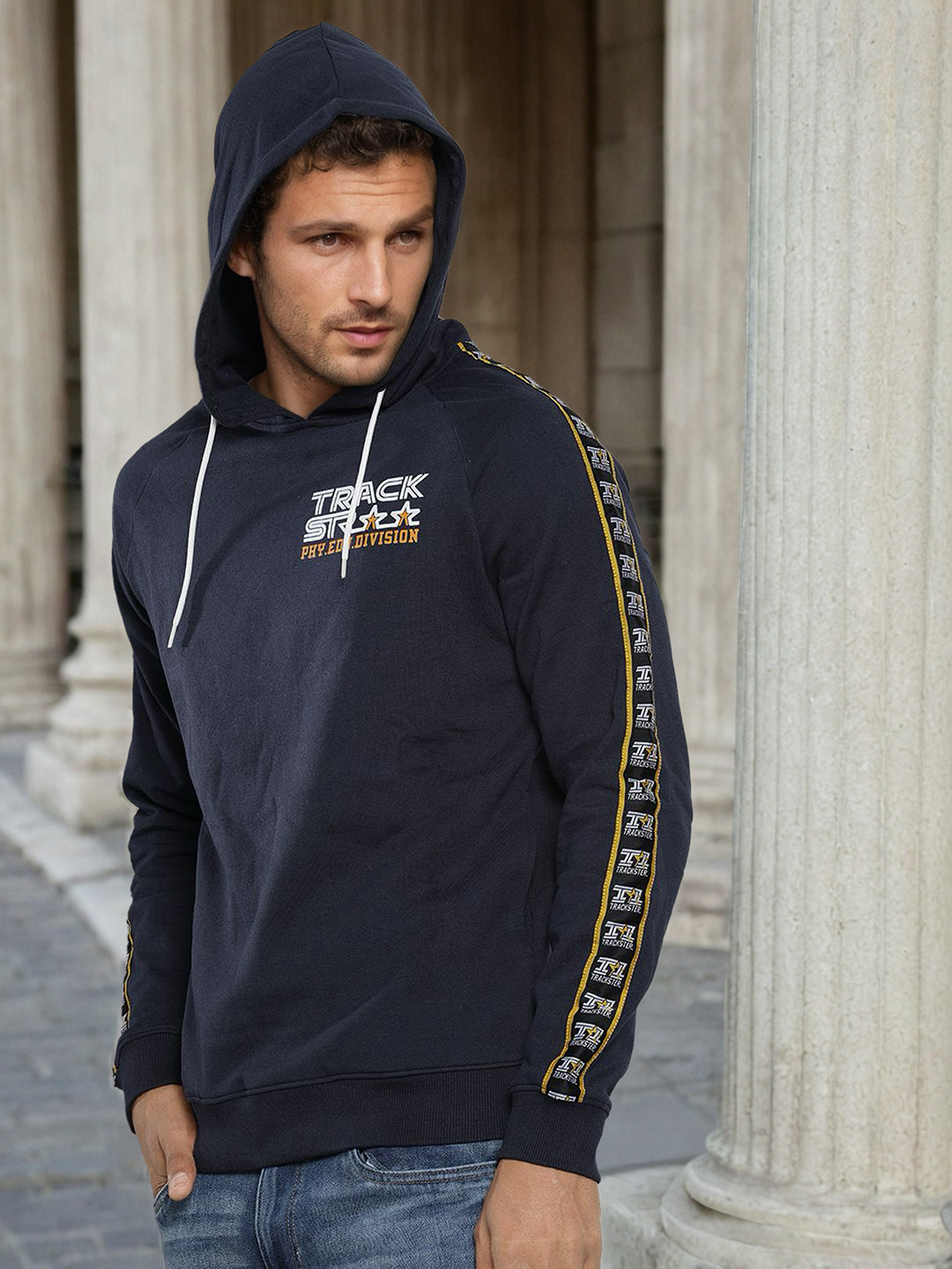 The Indian Garage Co Men Navy Blue Printed Hooded Sweatshirt