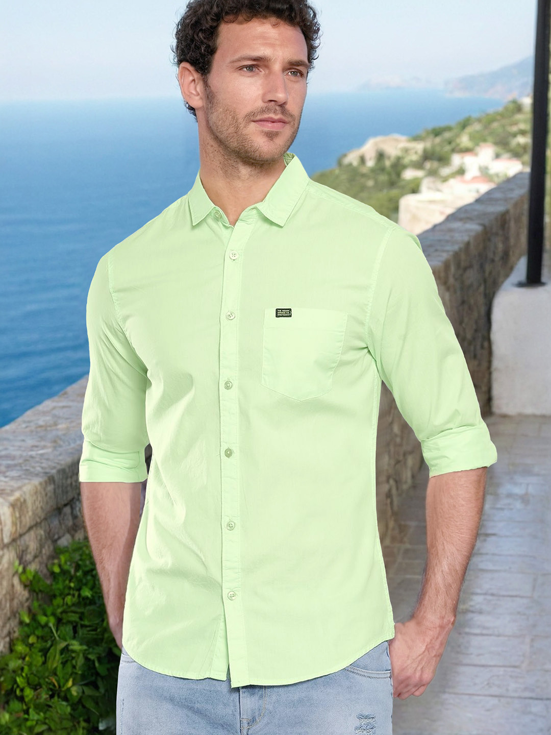 The Indian Garage Co Men Green Pure Cotton Casual Regular Fit Shirt