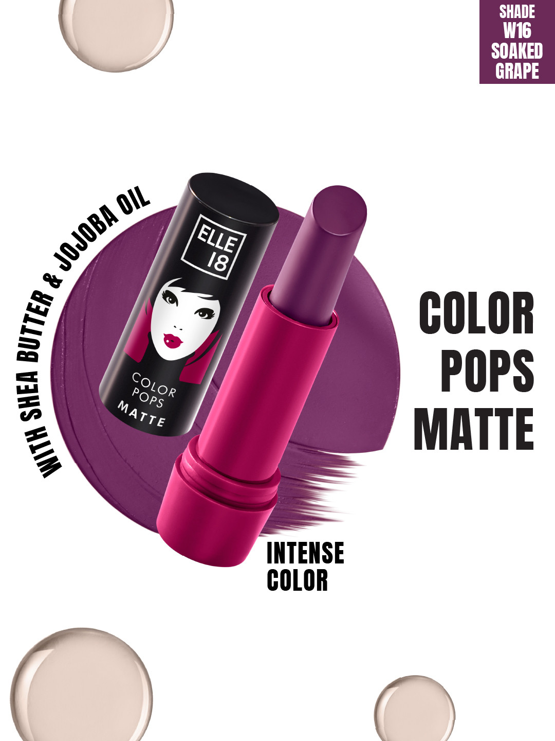 ELLE 18 Color Pop Moisturising Matte Lip Color With Jojoba Oil 4.3g - W16 Soaked Grape