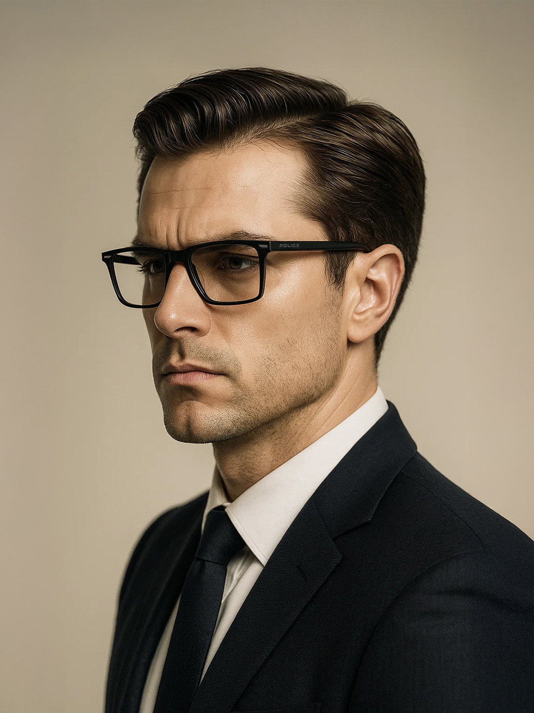 Police Men Black Full Rim Rectangle Frames VK061K50703FR