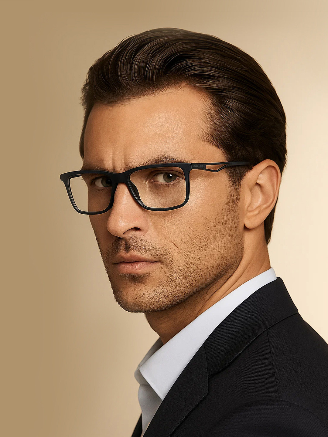 Police Men Black Full Rim Rectangle Frames