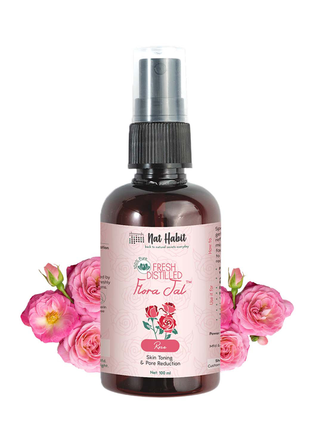 Nat Habit 100% Pure Gulab Jal Rose Water for Pore Reduction & Hydration - 100ml