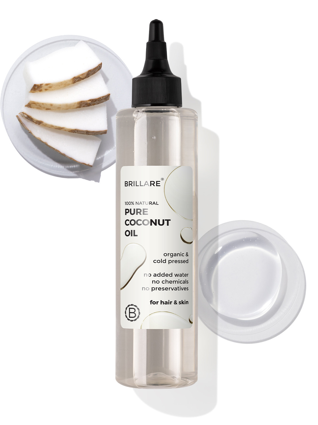 BRILLARE 100% Organic Cold-Pressed Coconut Oil for Moisturizer, Repair, Anti-Frizz Hair