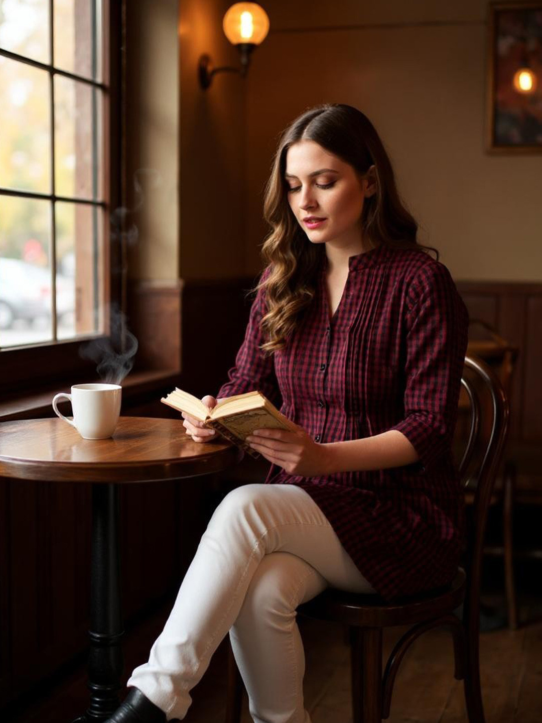 Hive91 Maroon & Black Mandarin Collar Checked Tunic