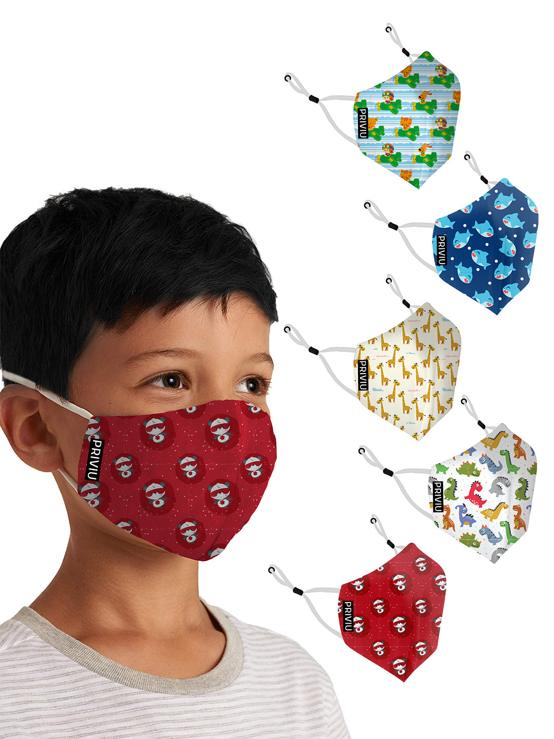 PRIVIU Kids Pack of 5 Printed 4-Ply Reusable N95/KN5 Mask