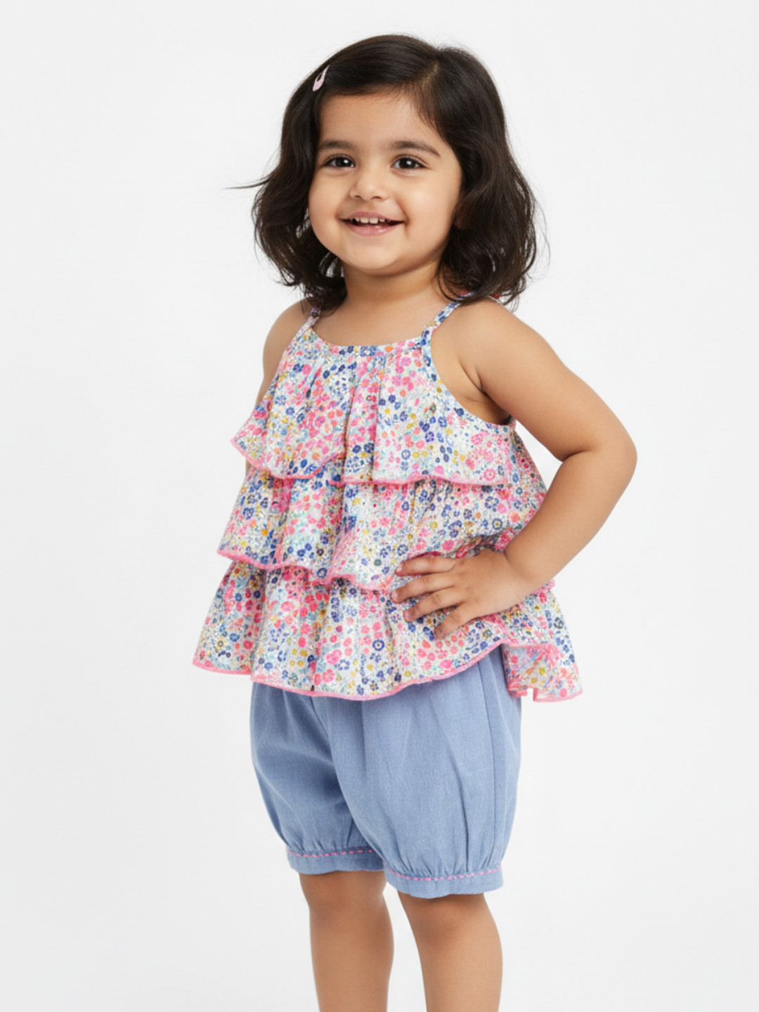 Nauti Nati Girls White & Blue Printed Co-Ords Set