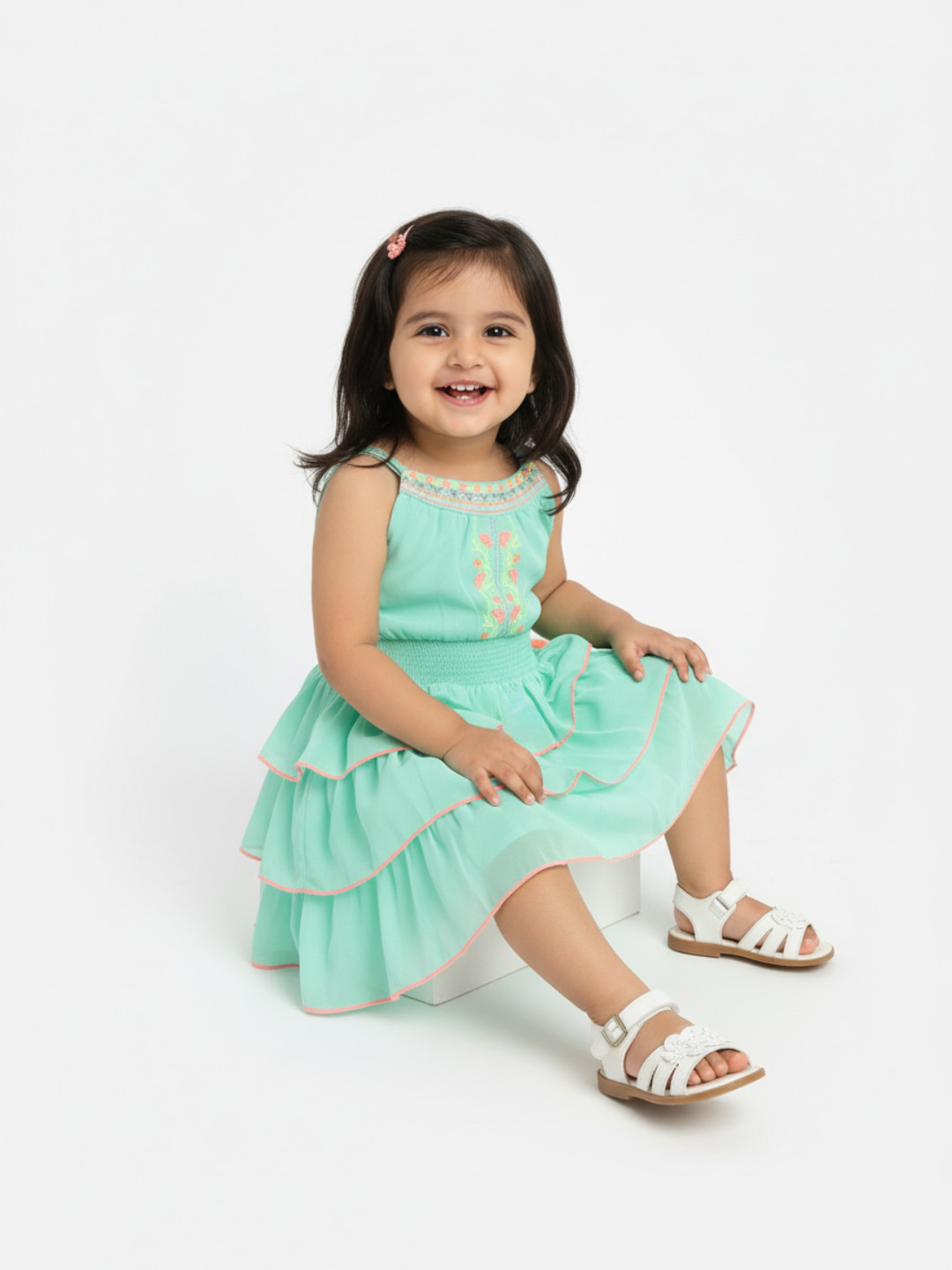 Nauti Nati Baby Girls embroided Layered Georgette Dress