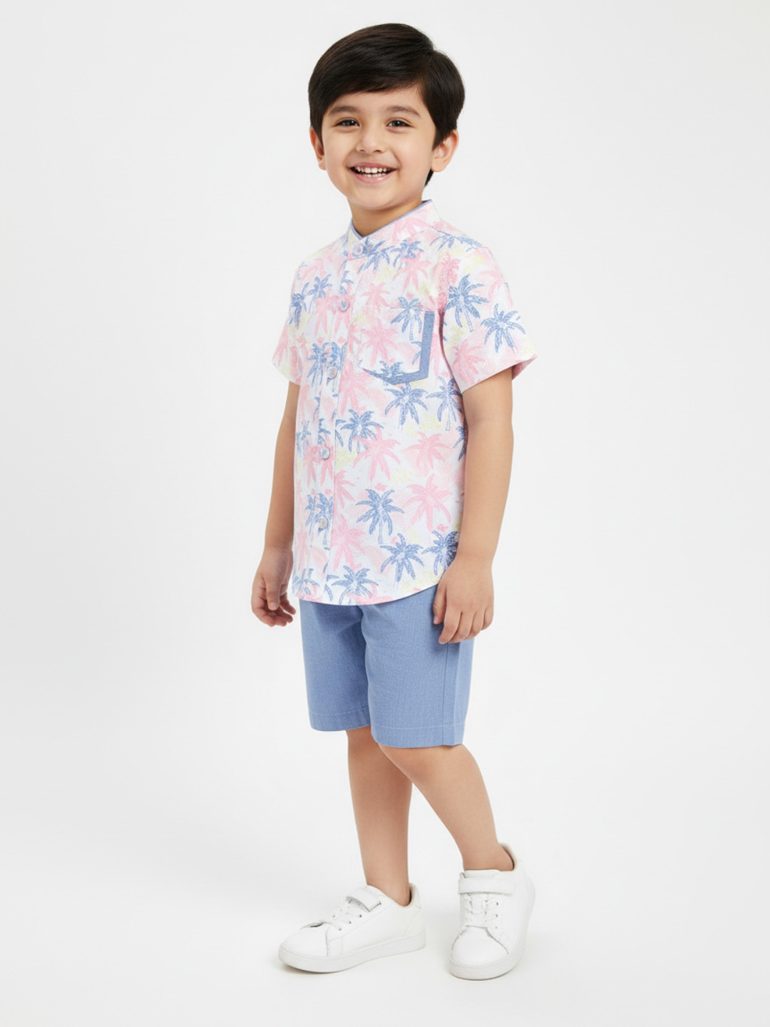 Nauti Nati Boys Blue & Pink Printed Shirt with Shorts