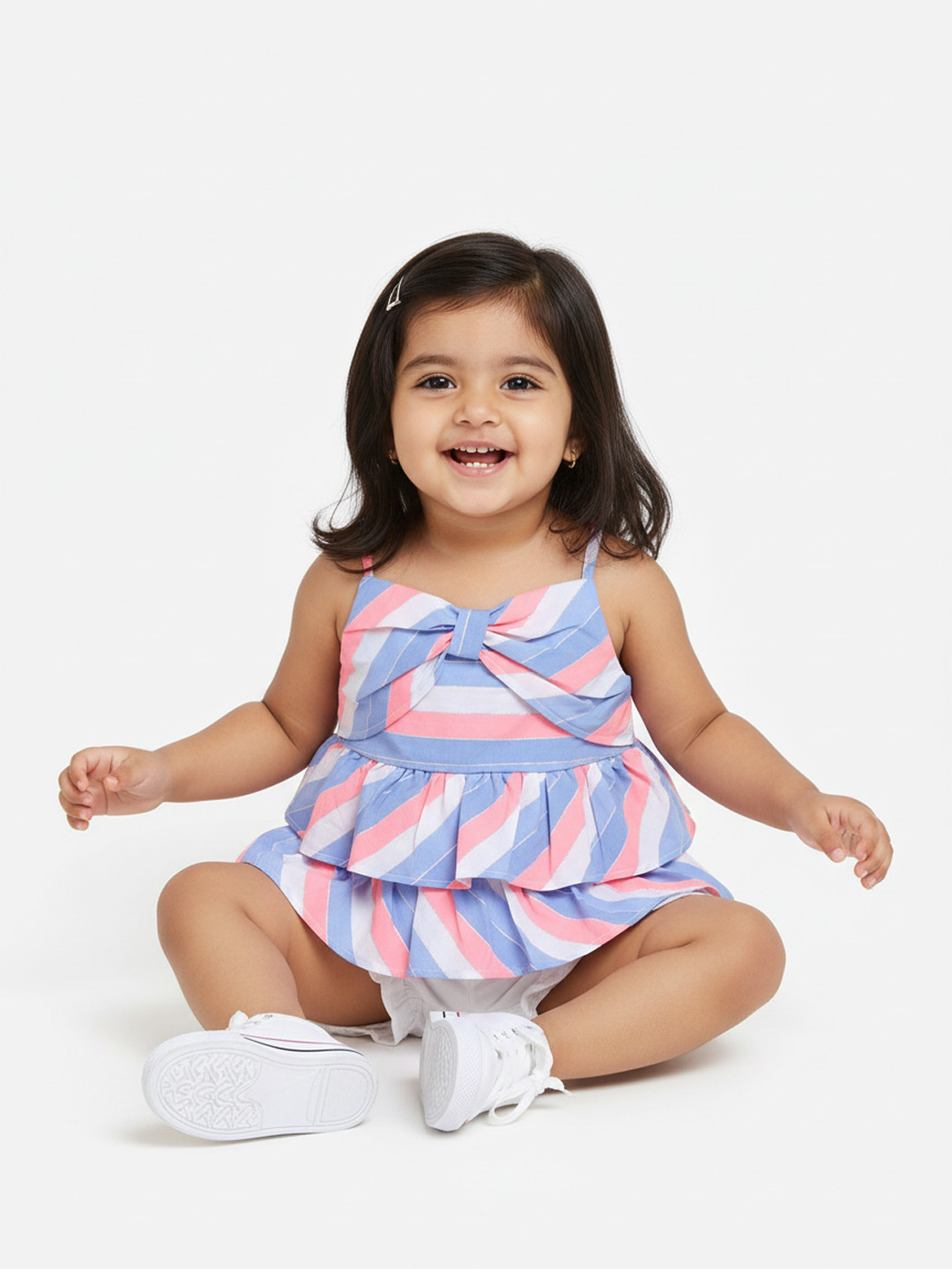 Nauti Nati Girls Blue & White Striped Top & Solid Shorts