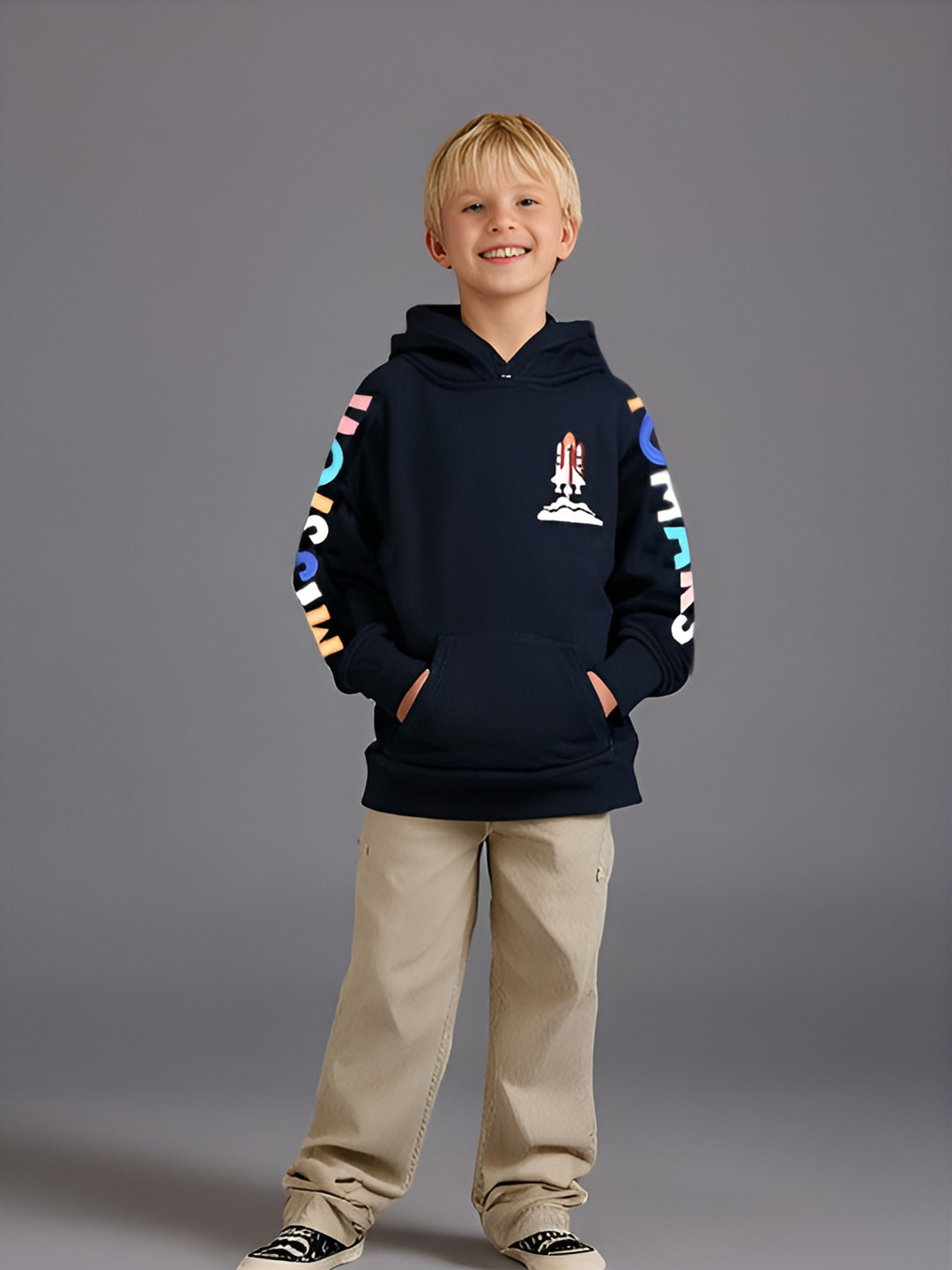 Cherry Crumble Kids Navy Blue Applique Detail Hooded Sweatshirt
