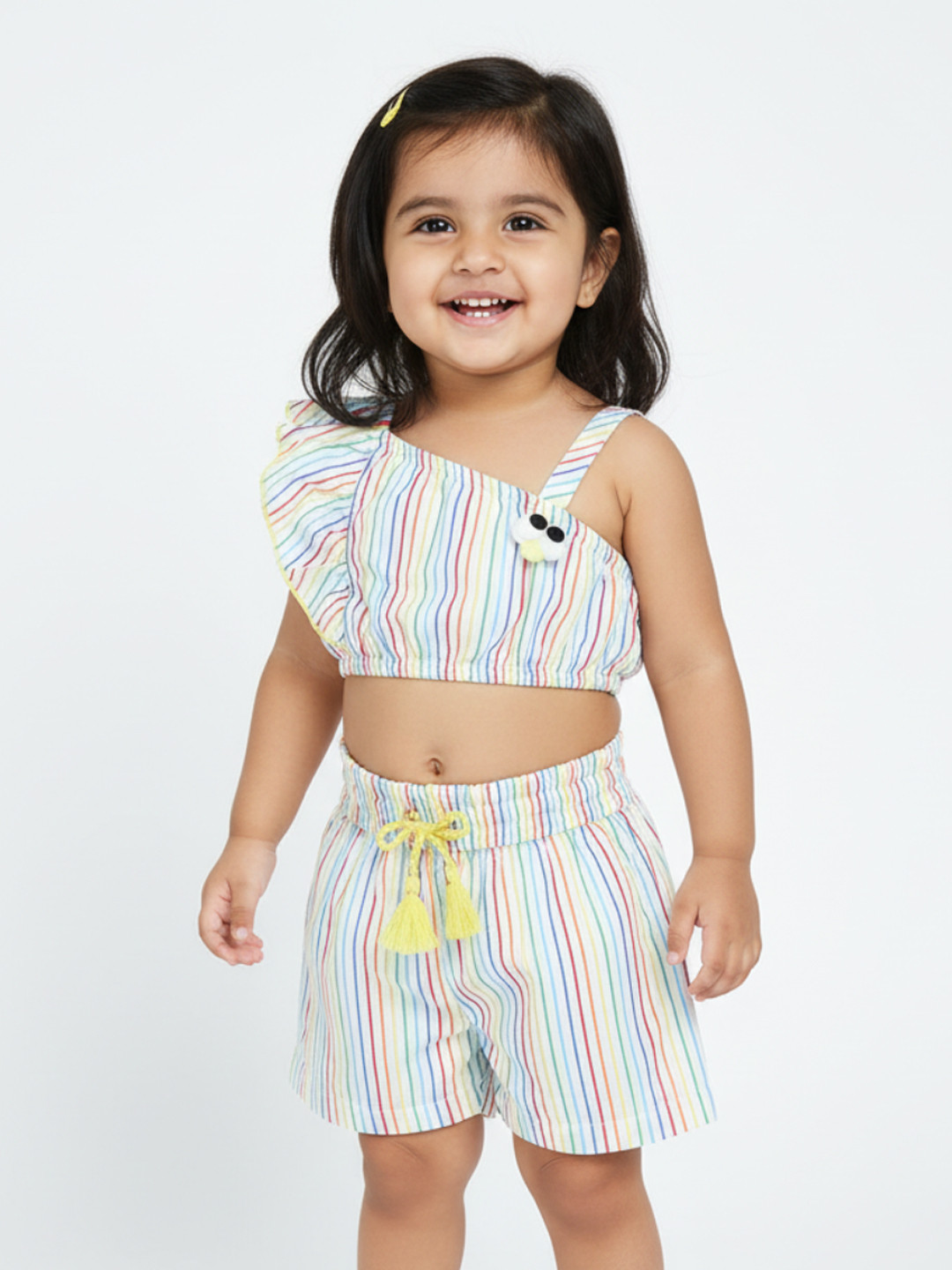 Nauti Nati Girls Multicoloured Vertical Striped Pure Cotton Co-Ord Set