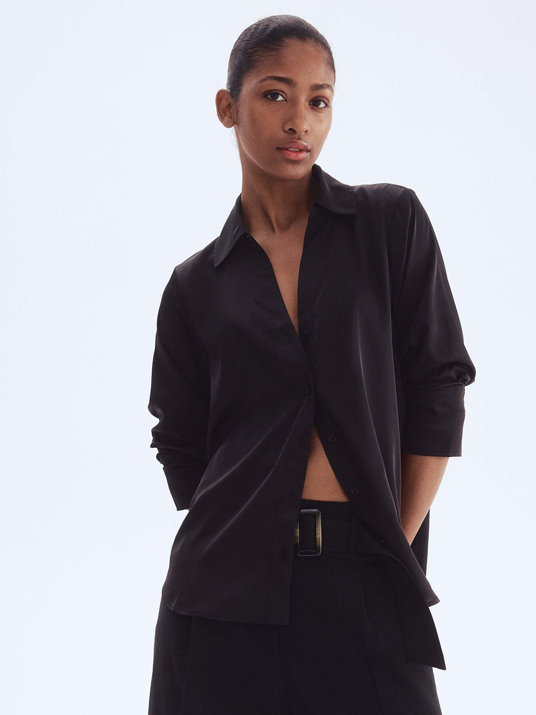 H&M Women Black V-Neck Blouse