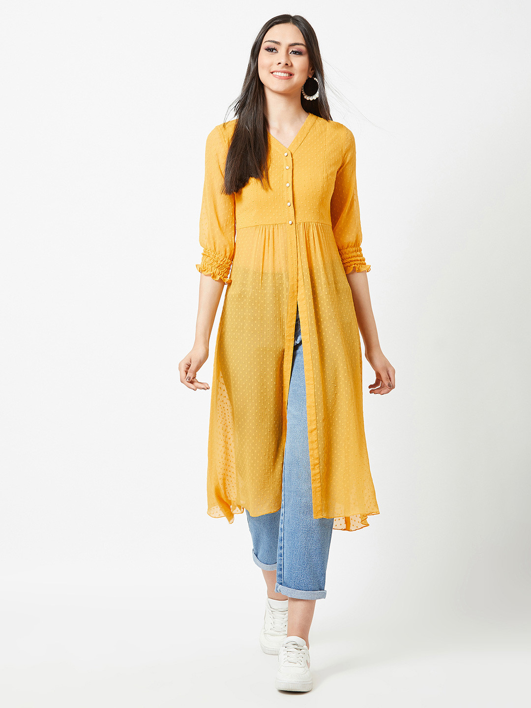 Miss Chase Woman Yellow Chiffon Maxi Longline Top