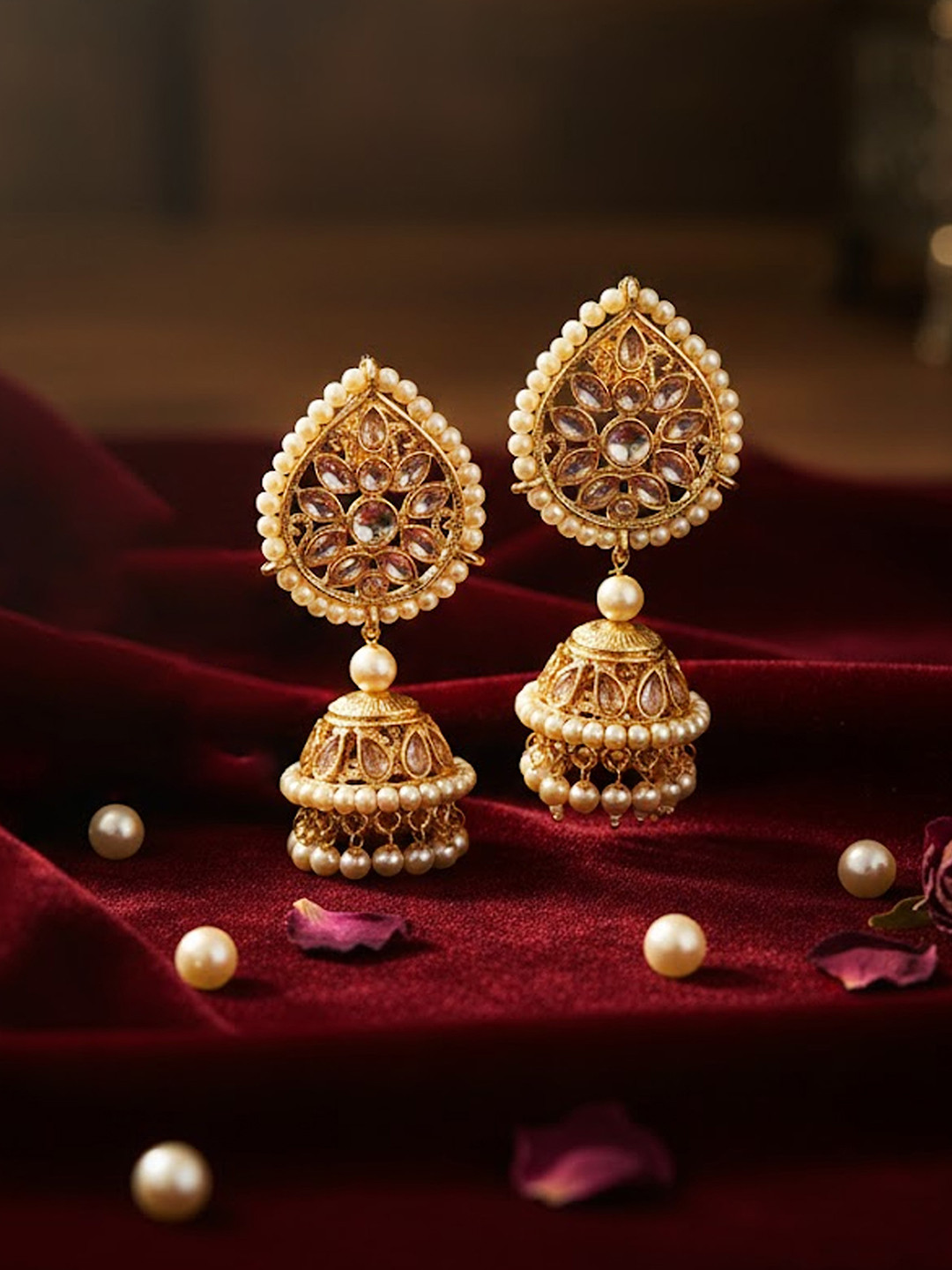 Adwitiya Gold-Plated Dome Shaped Jhumkas