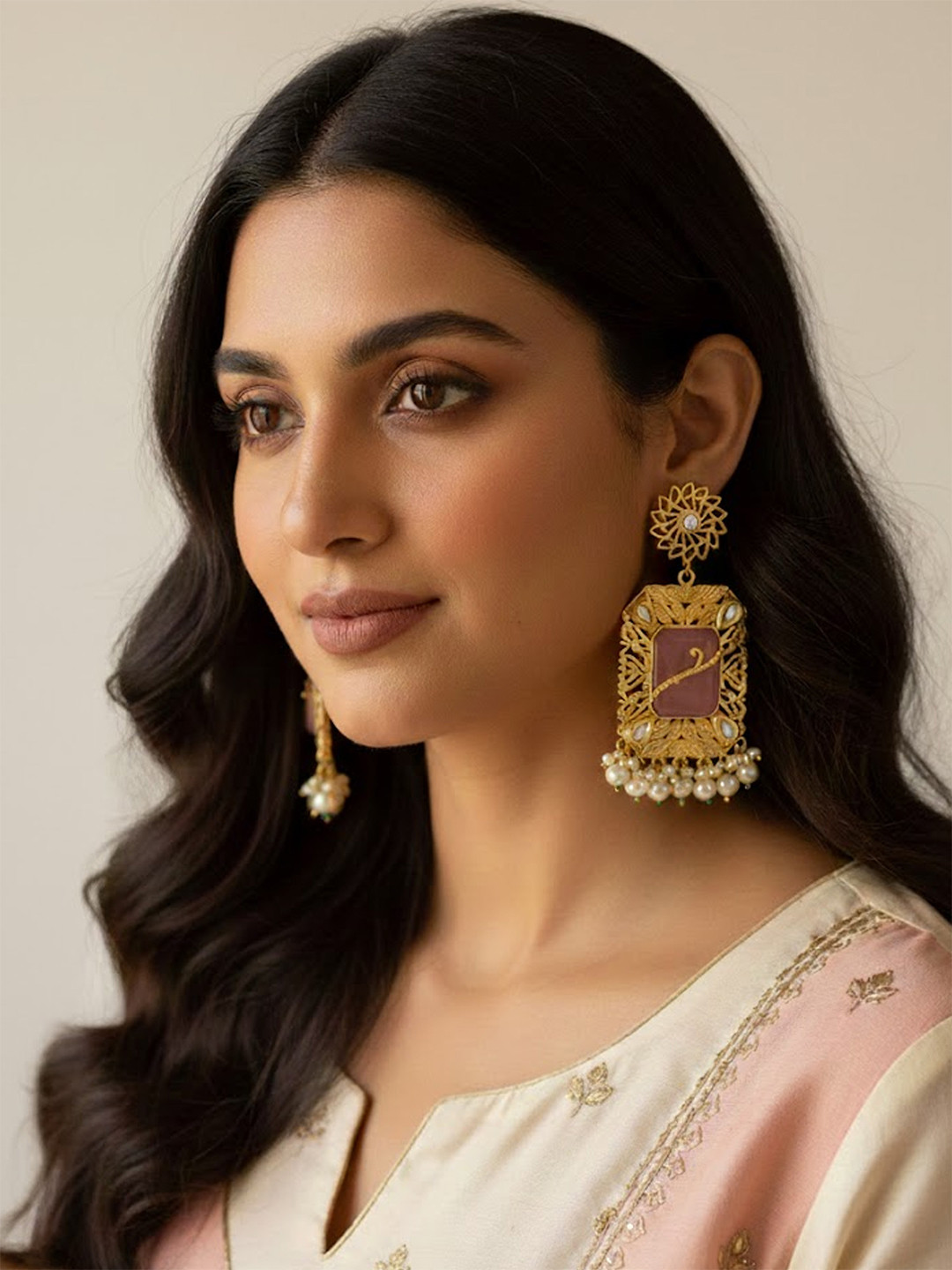 Adwitiya Collection Gold-Toned Floral Drop Earrings