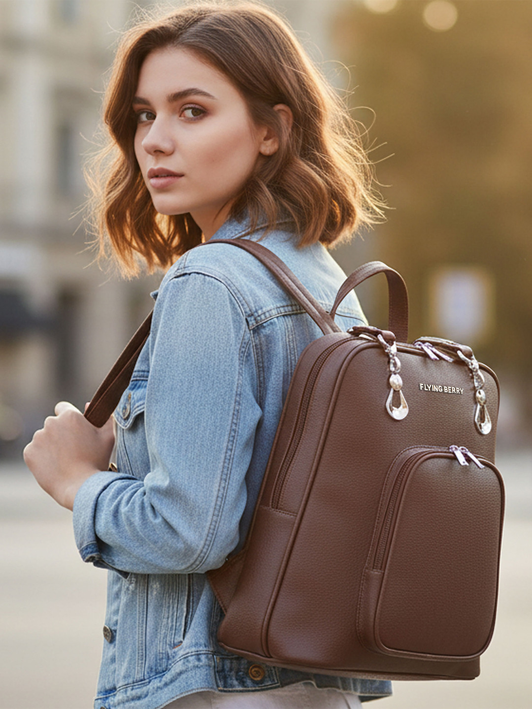 FLYING BERRY Women Brown Solid Backpack