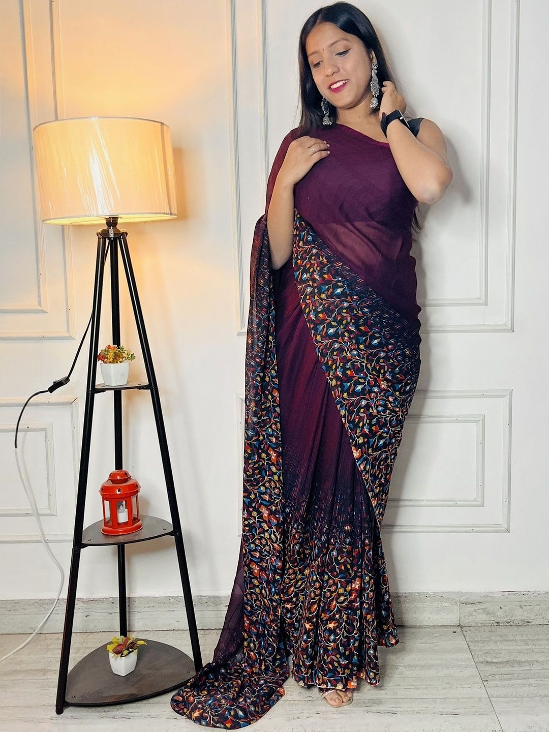STYLE MODA Ethnic Motifs Embroidered Poly Georgette Heavy Work Saree