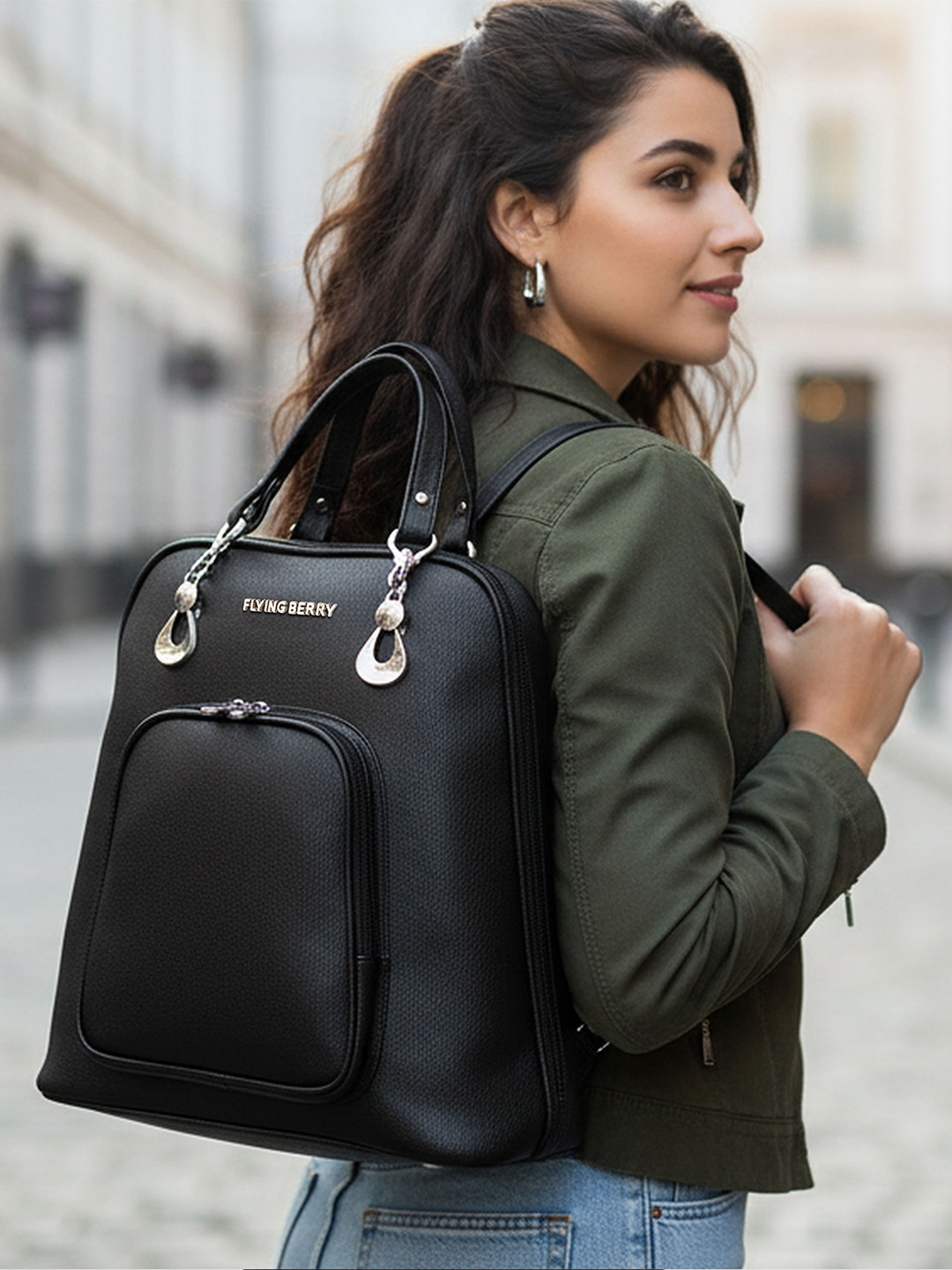 FLYING BERRY Women Black Solid Backpack