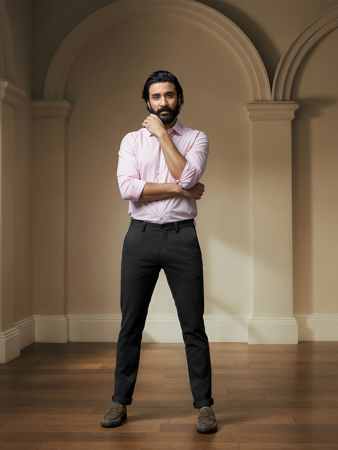 AD By Arvind Modern Slim Fit Smart Flex Solid Chinos