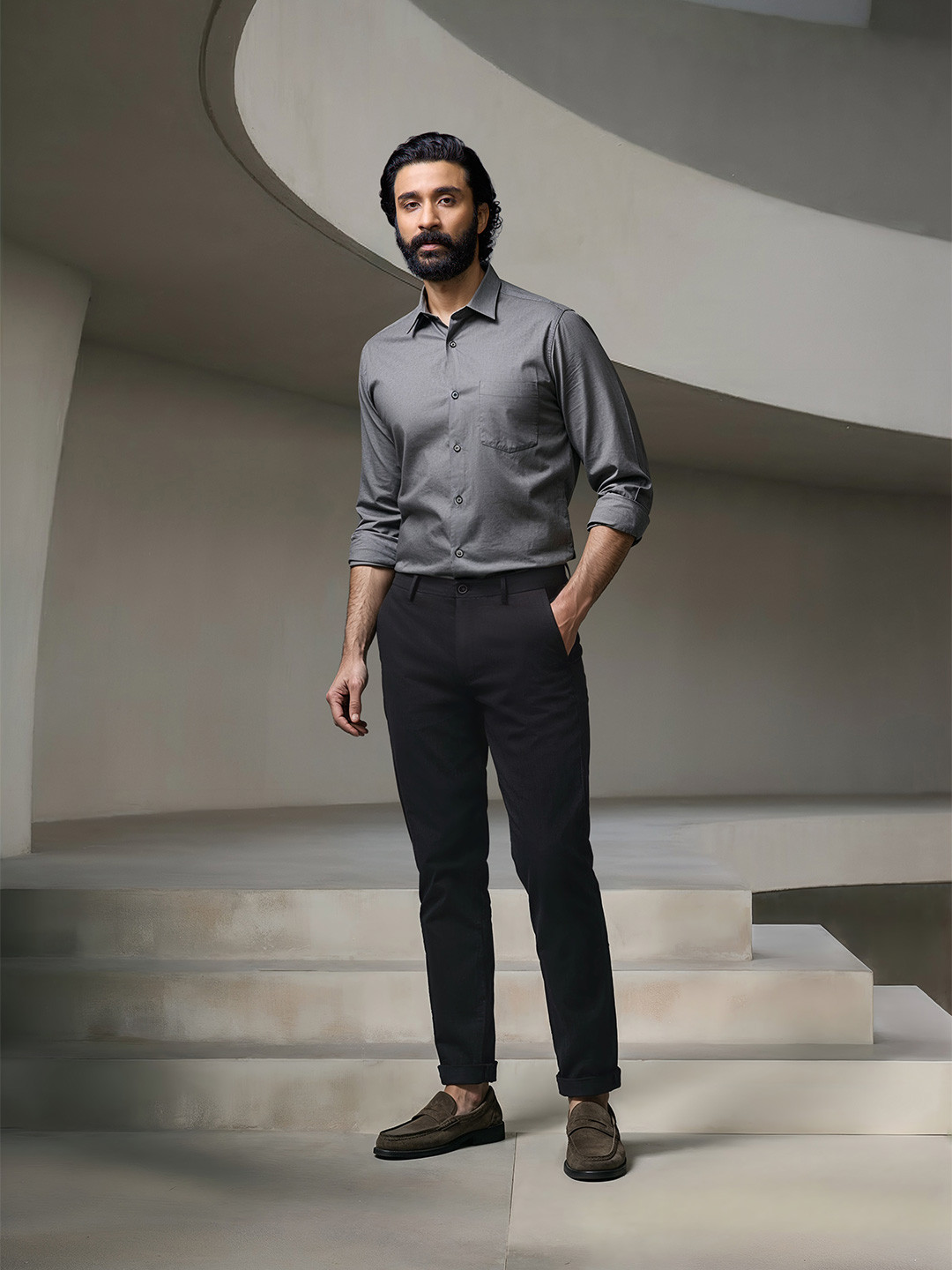 AD By Arvind Modern Slim Fit Smart Flex Solid Chinos