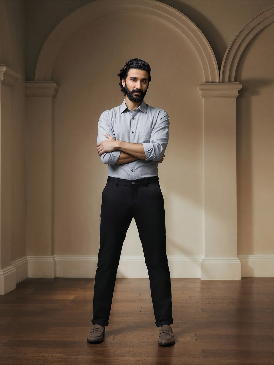 AD By Arvind Men Black Regular Fit Solid Casual Chinos