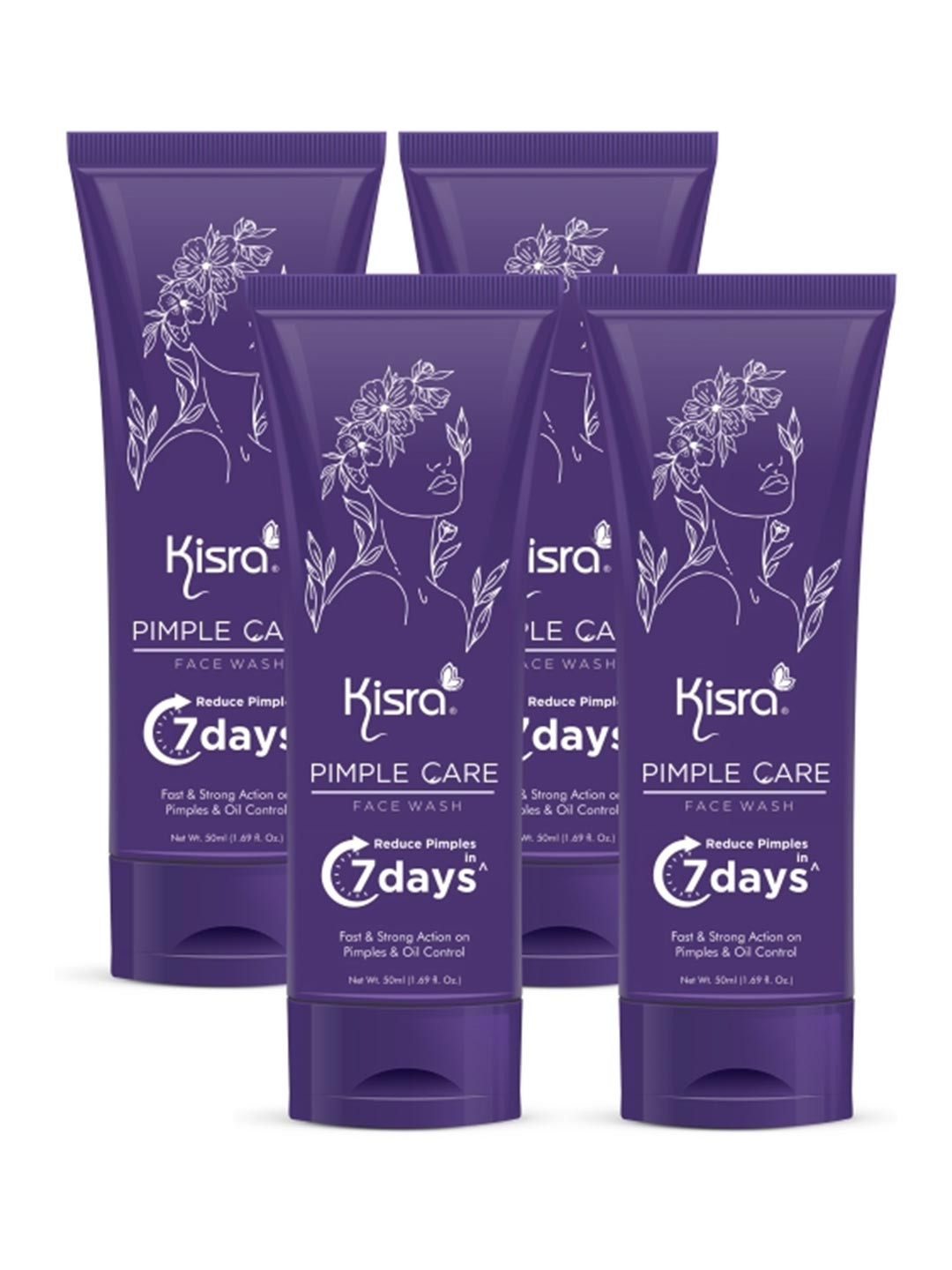 KISRA Set of 4 Pimple Care Face Wash with Tea Tree & Neem - 40 ml Each