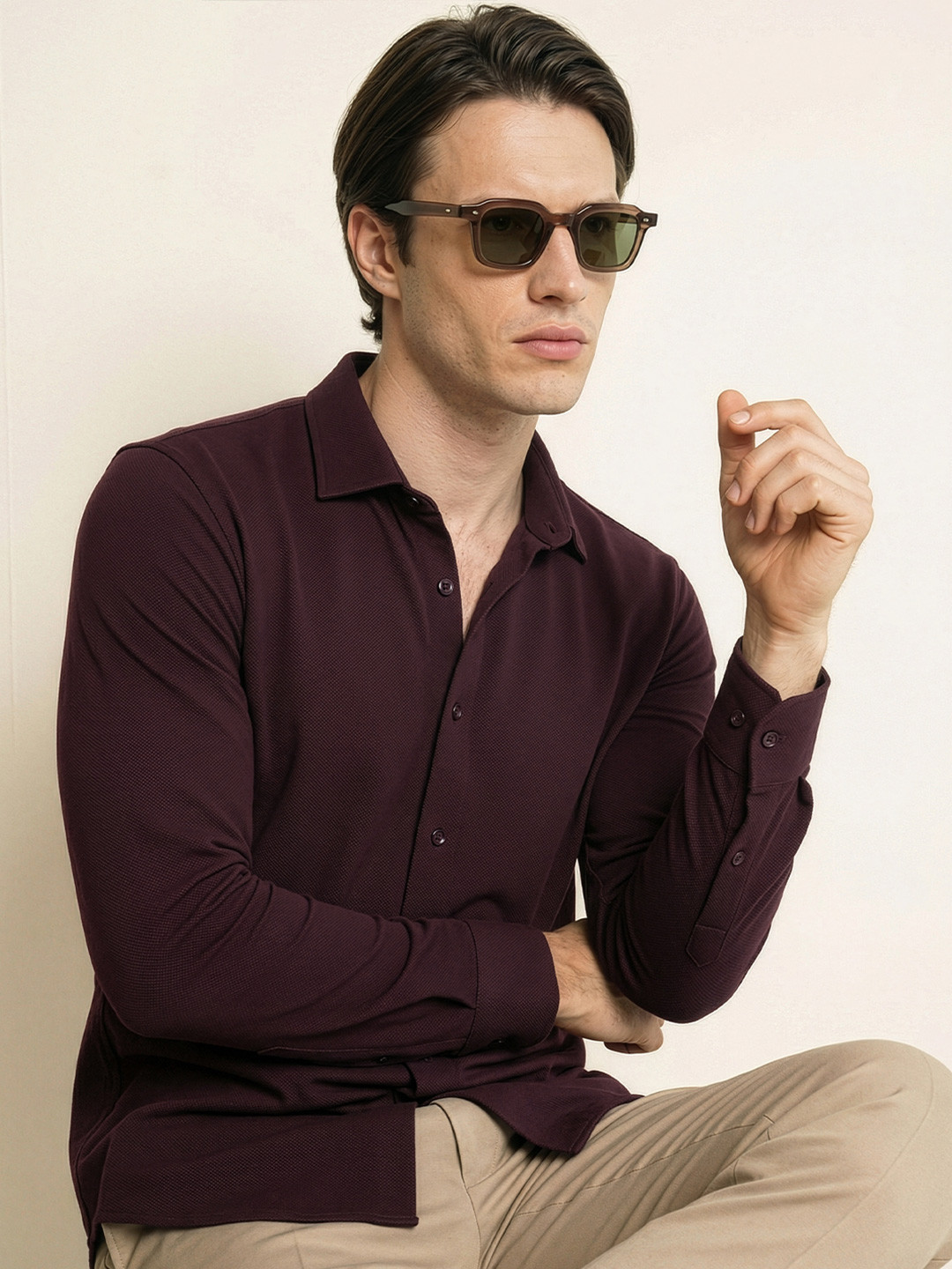 DAMENSCH Full Sleeve Cotton Pique Shirt