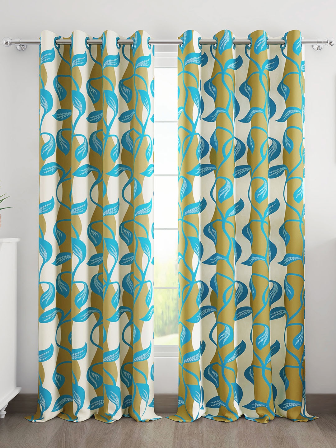 Story@home 2 Pieces White & Green Floral Door Curtains