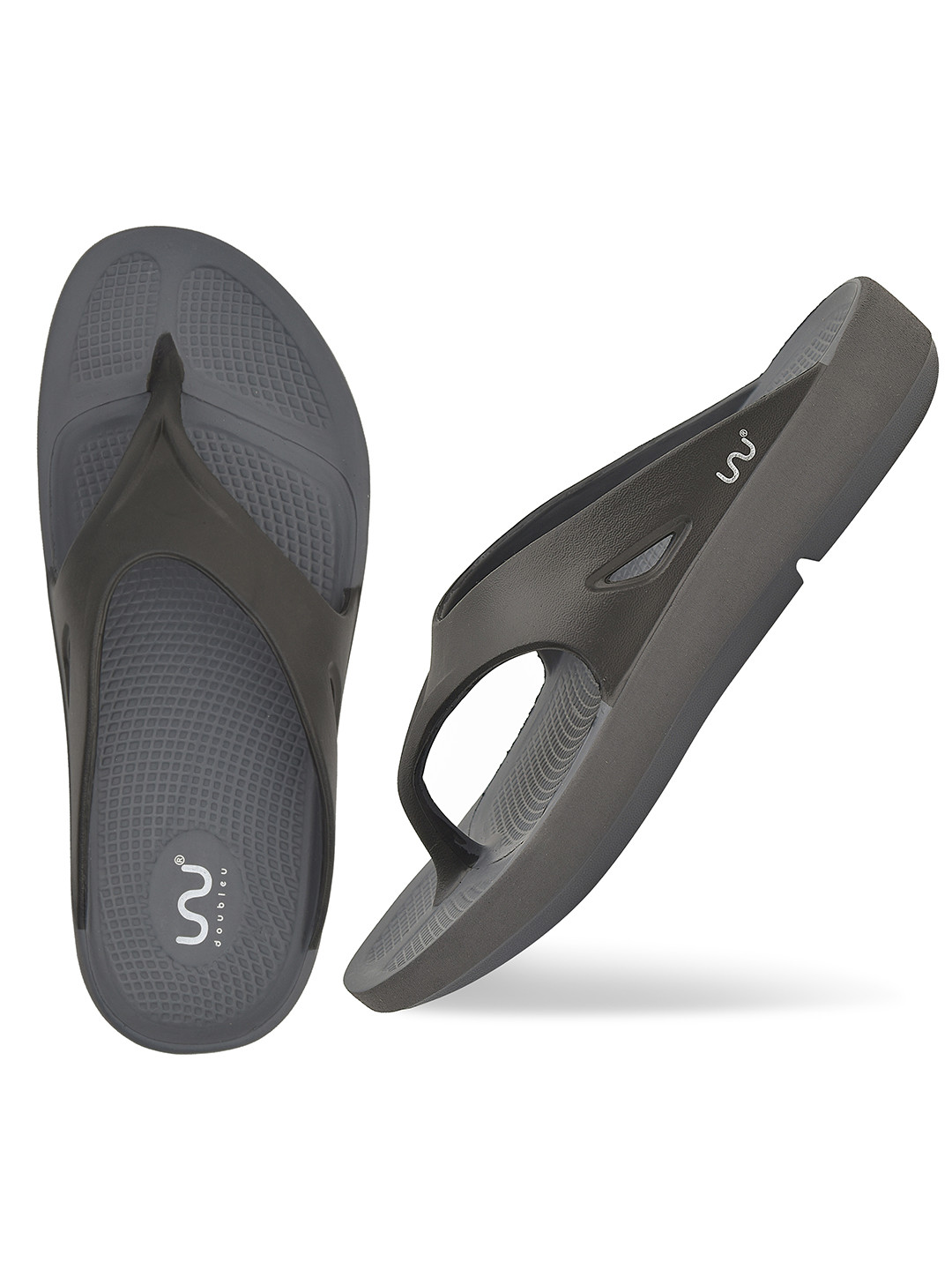 Doubleu Men Grey & Black EVA Thong Flip-Flops