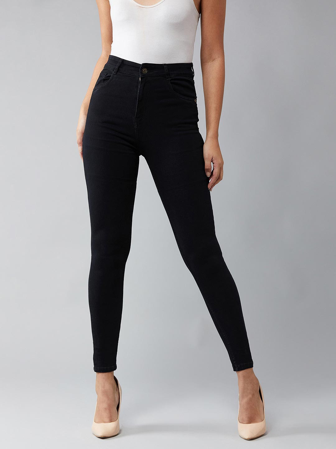 DOLCE CRUDO Women Black Skinny Fit High-Rise Clean Look Stretchable Jeans