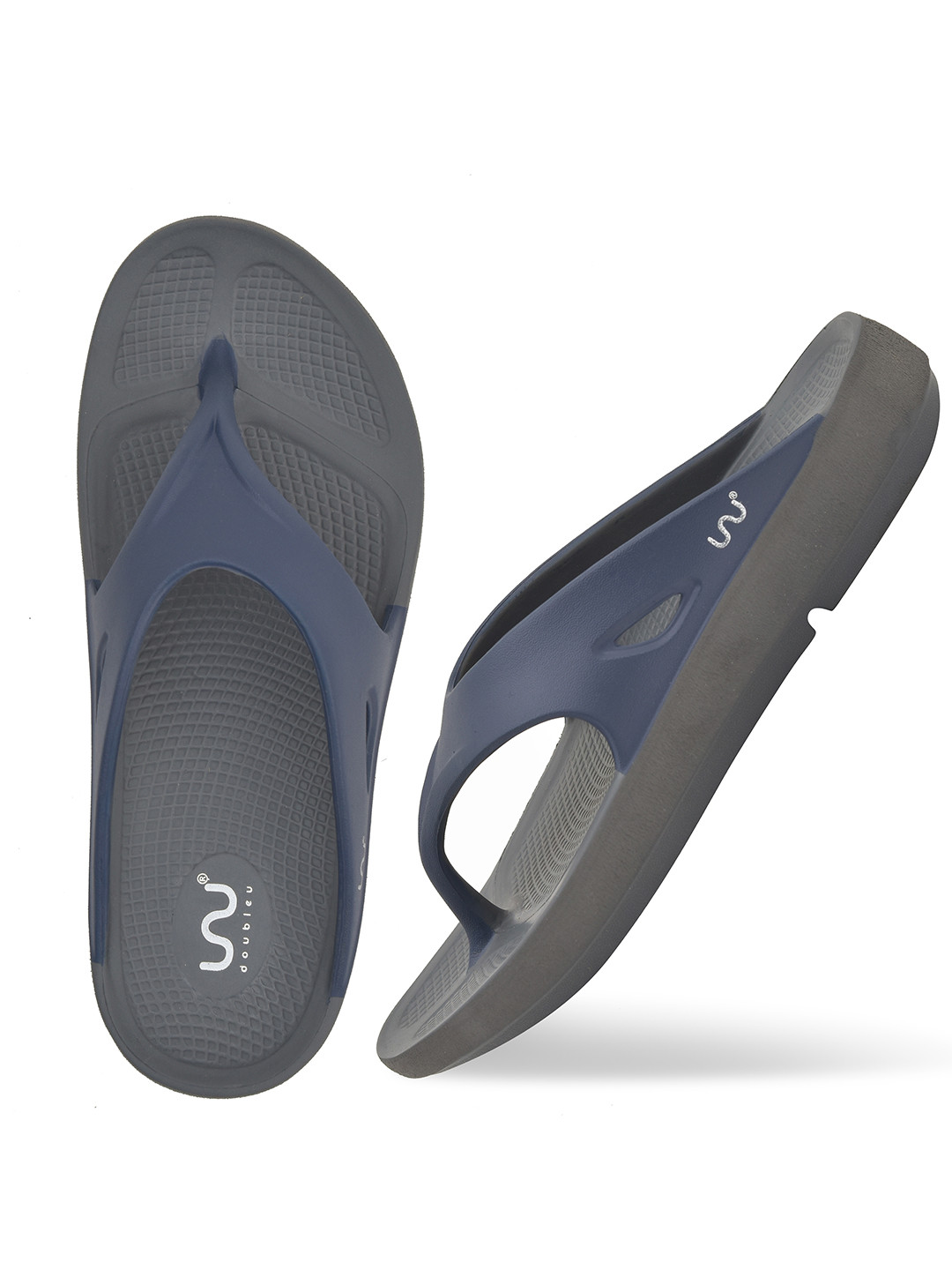 Doubleu Men Grey & Navy Blue EVA Thong Flip-Flops