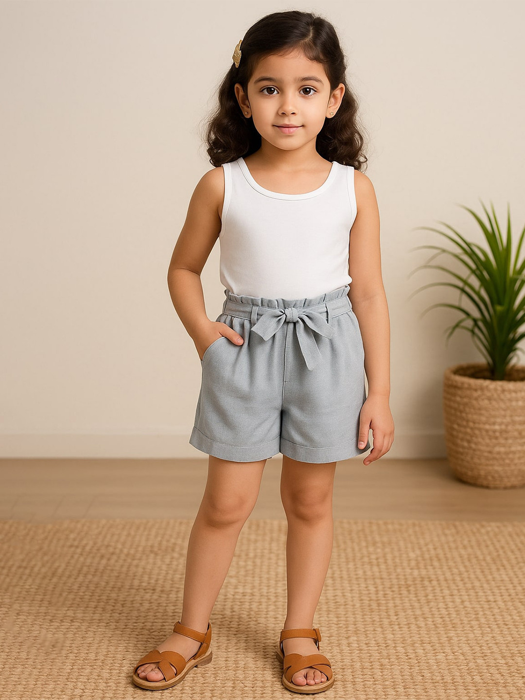 Miyo Girls Mid-Rise Above Knee Cotton Chino Shorts