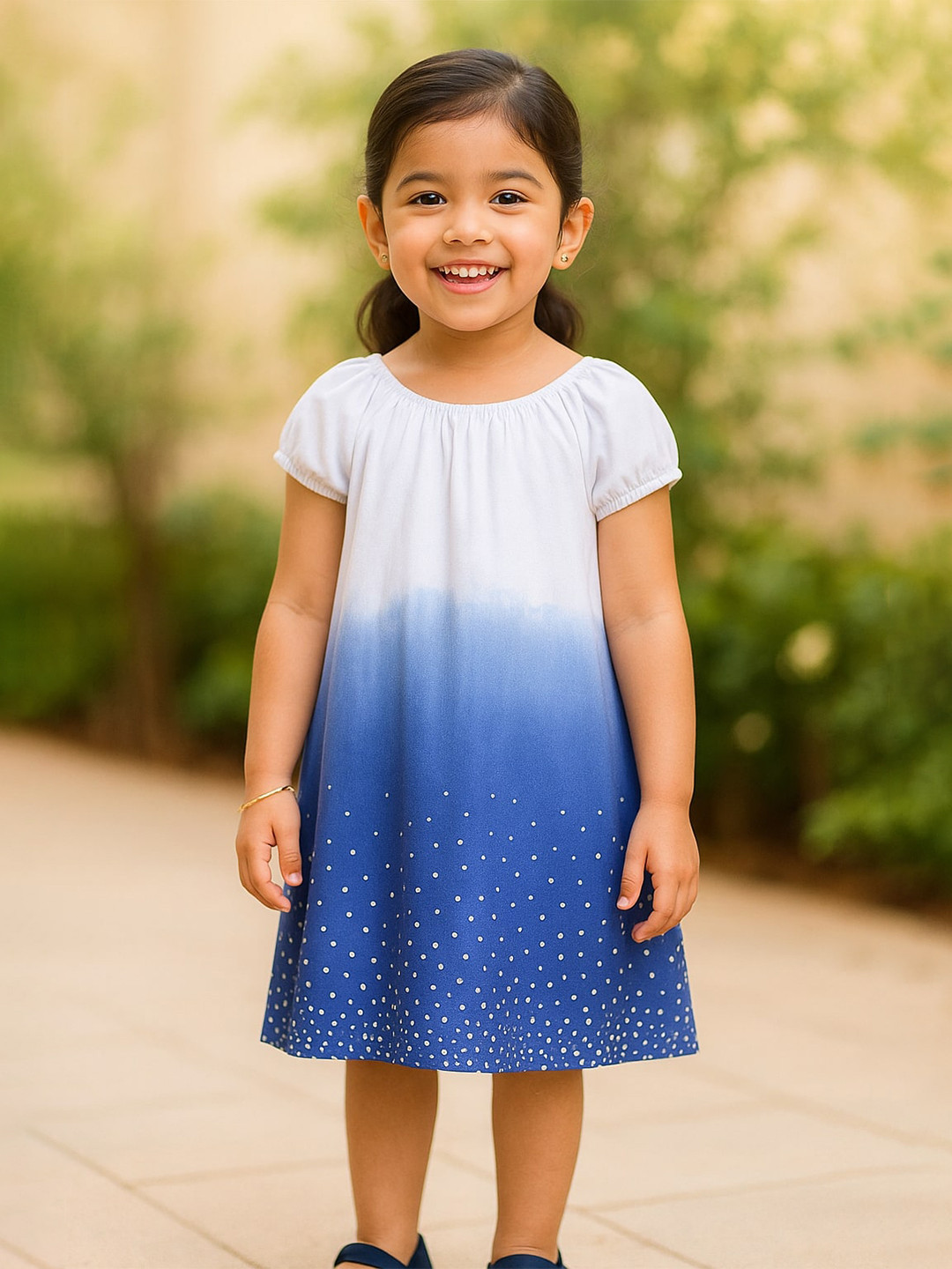 Miyo Girls Blue Colourblocked A-Line Dress