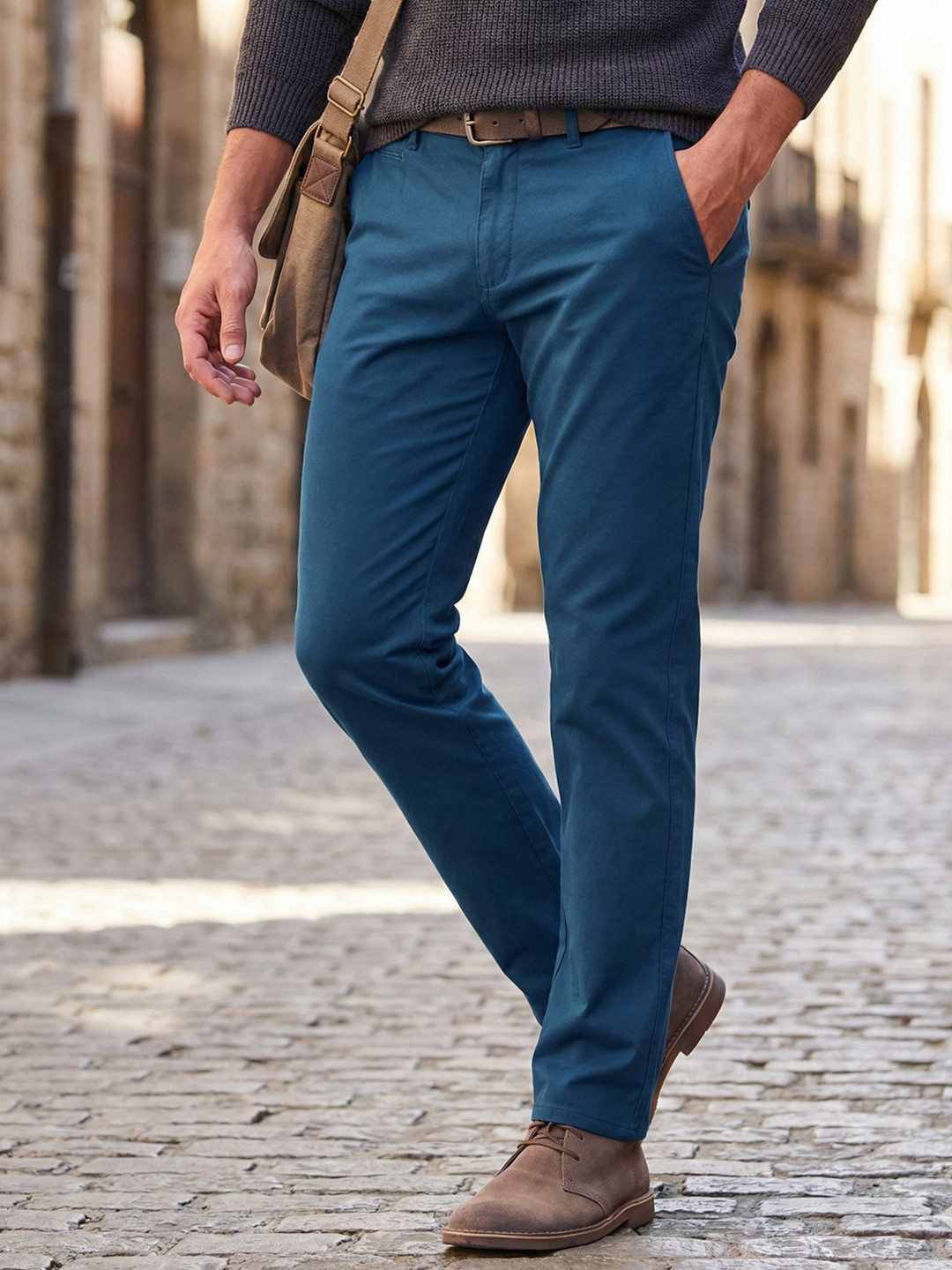 Urbano Fashion Men Blue Slim Fit Solid Regular Trousers