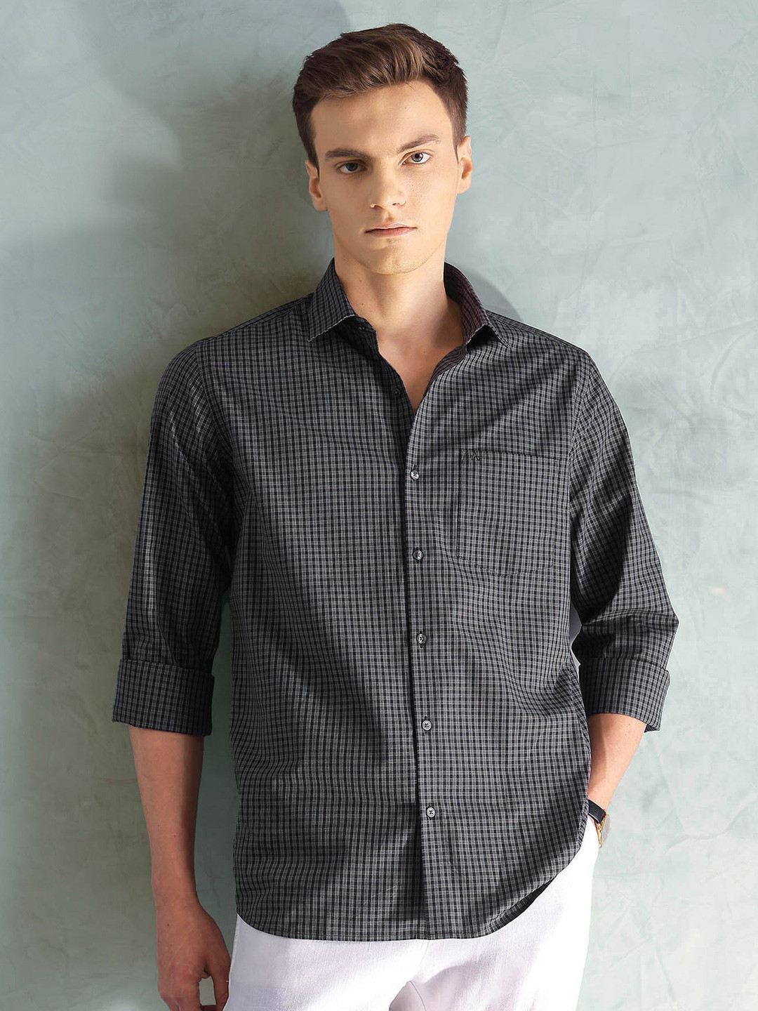 Arrow Slim Fit Micro Checked Pure Cotton Casual Shirt