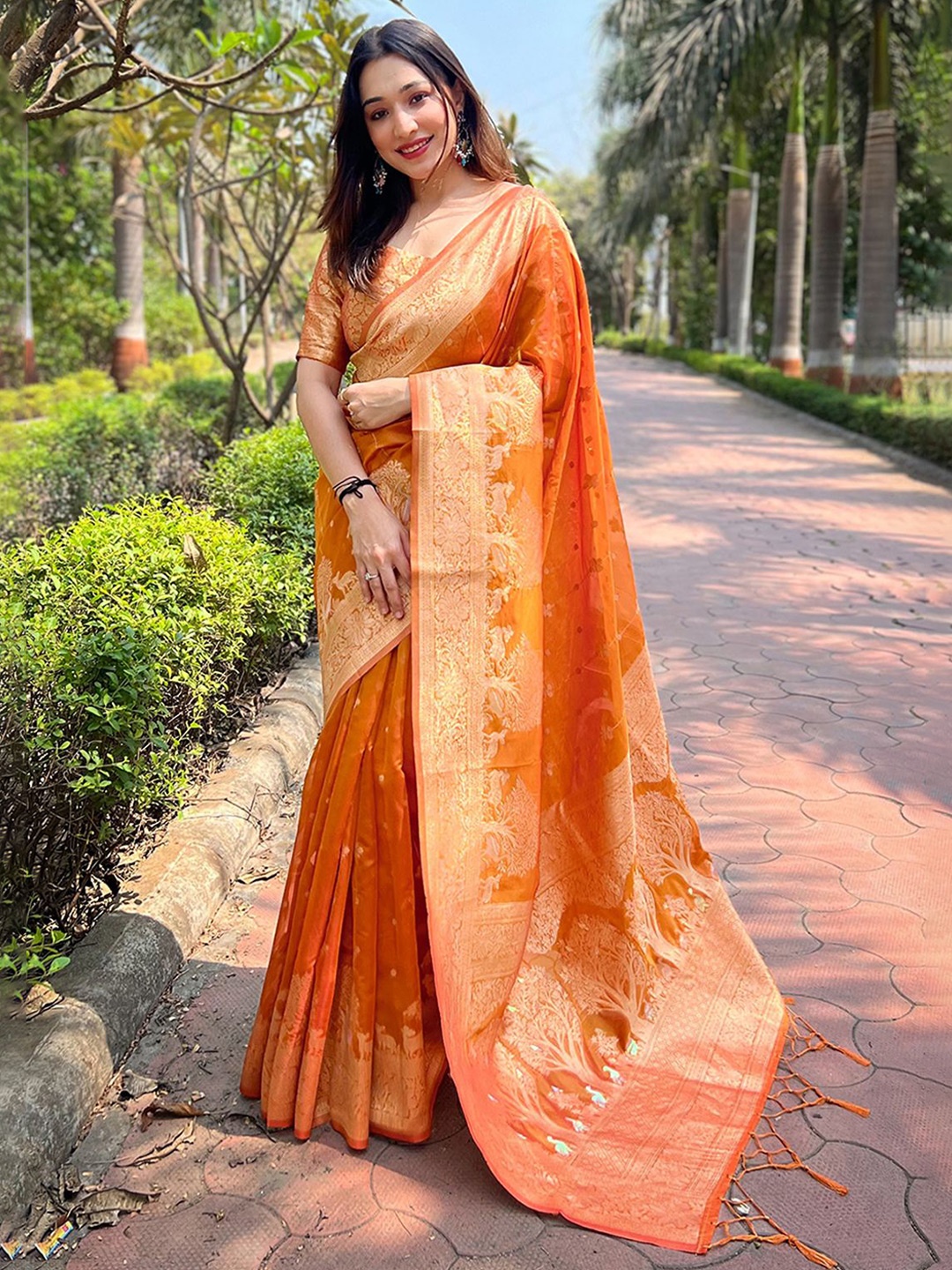 

DIVASTRI Woven Design Zari Organza Designer Saree, Orange