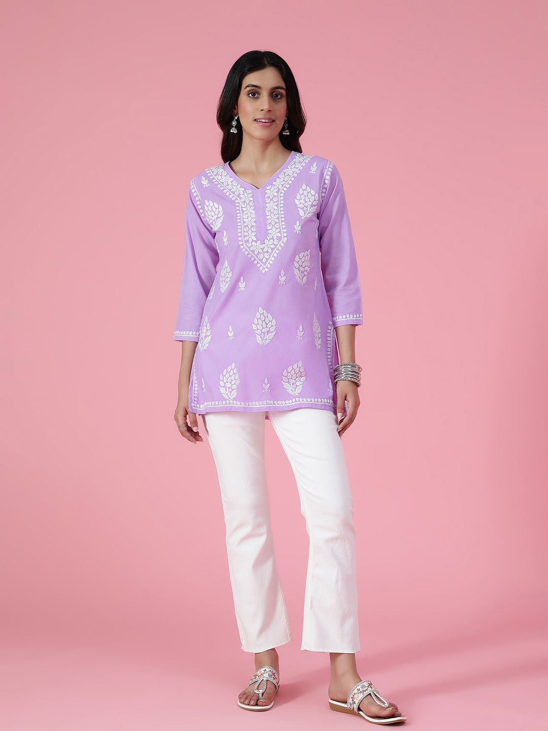 

House of Chikankari Cotton Chikankari Solid Women's Short Kurta - Purple