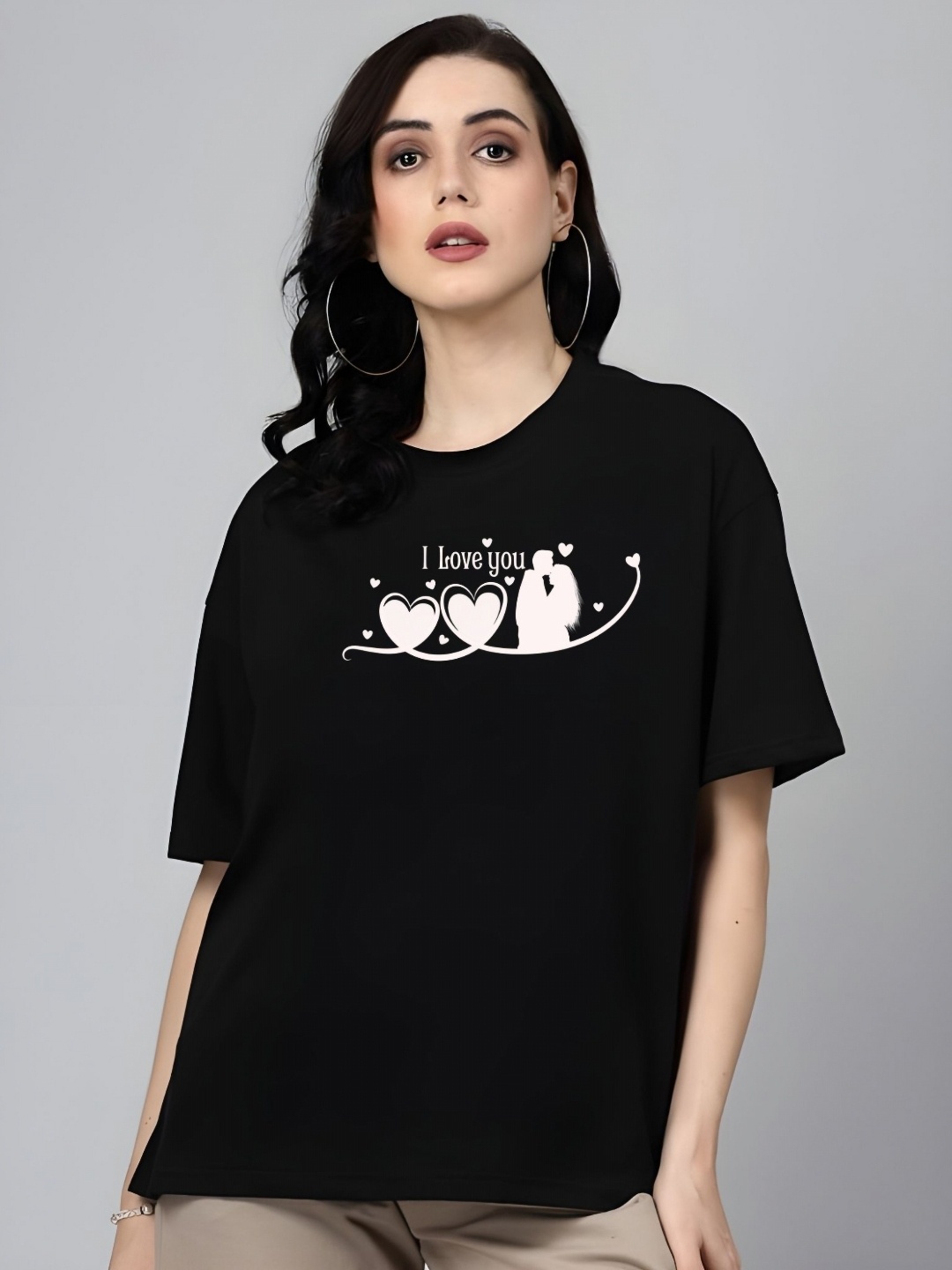 

SZN Women Graphic Printed Round Neck Cotton Oversized T-shirt, Black