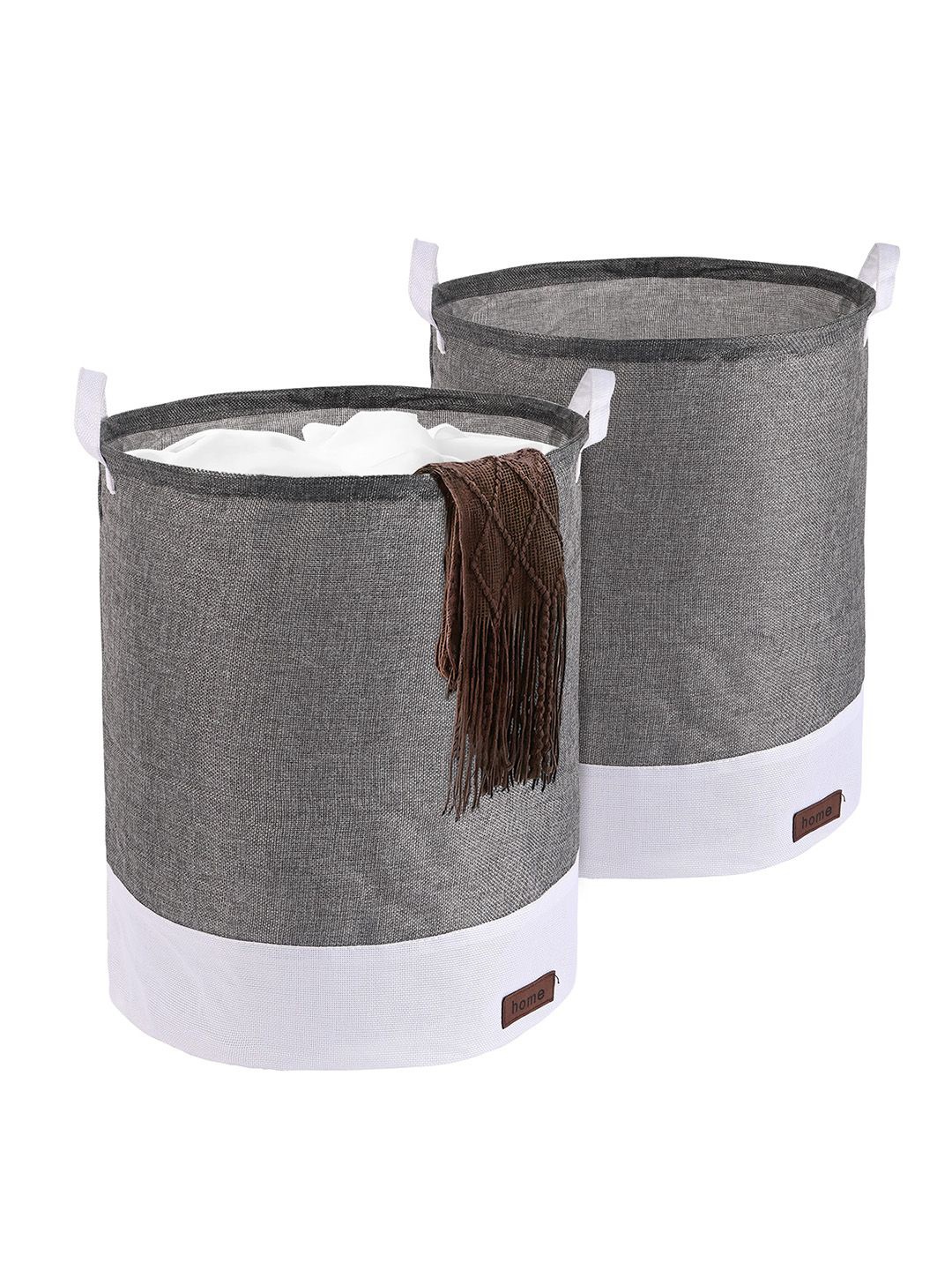 

Kuber Industries Grey & White 2 Pieces Foldable Cloth Basket With Handle - 43 L