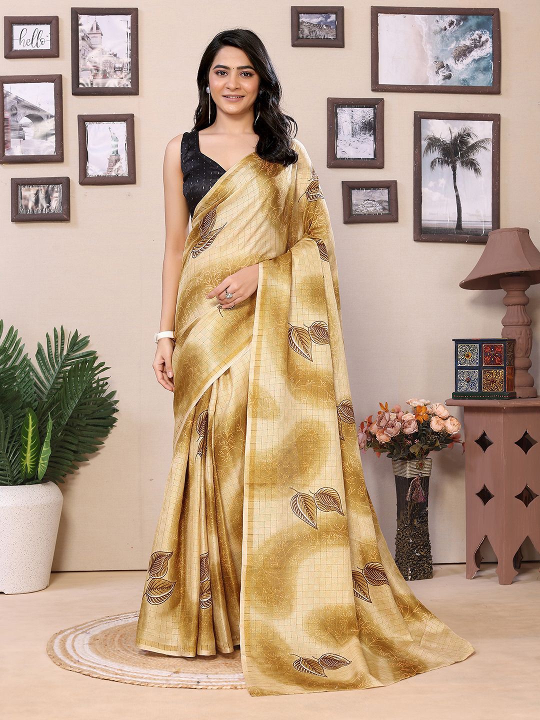 

DIVASTRI Women Printed Zari Ready to Wear Saree, Mustard